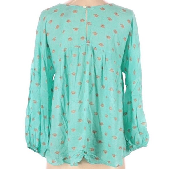 Sundance Catalogue Bohemian Peasant Blouse Size XS Rayon Hippie Blue Green Gold - Picture 4 of 11